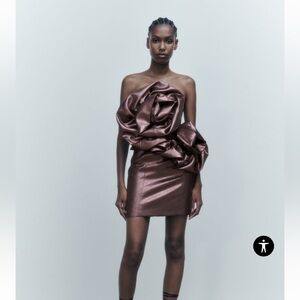 Zara  COCKTAIL PARTY VOLUMINOUS FLOWER MINI STRAPLESS DRESS JEWEL METALLIC